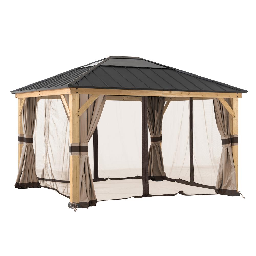 Universal Curtains and Mosquito Netting for 11 ×13 ft Wood Framed Gazebos - Sunjoy
