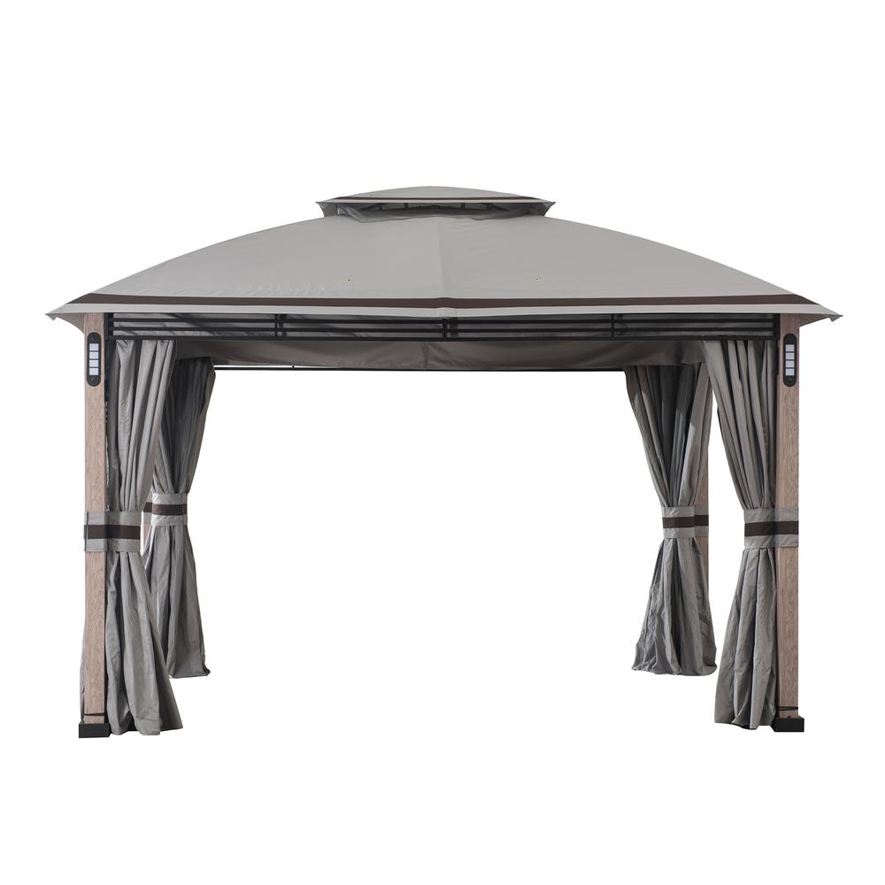 Monterey Park 2-tier Patio Gazebo with LED Lighting and Bluetooth Sound - Sunjoy