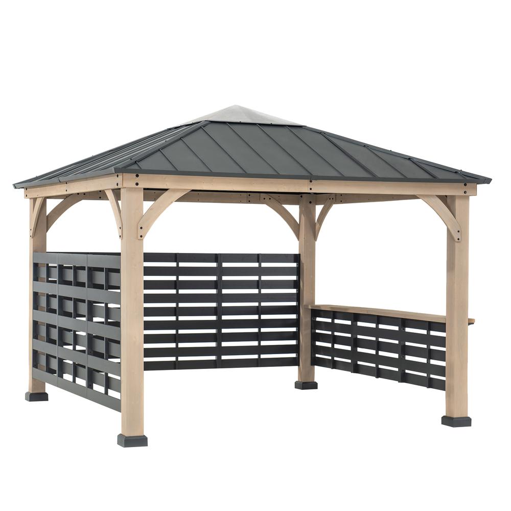 Cameron Cedar Wood Framed Hot Tub Gazebo with Steel and Polycarbonate Hardtop - Sunjoy