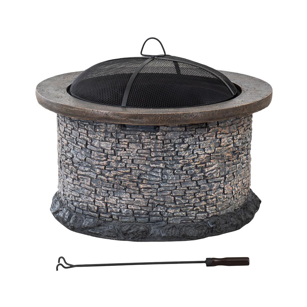 Fire Pit for Outside, Outdoor Stone Wood Burning Firepits - Sunjoy