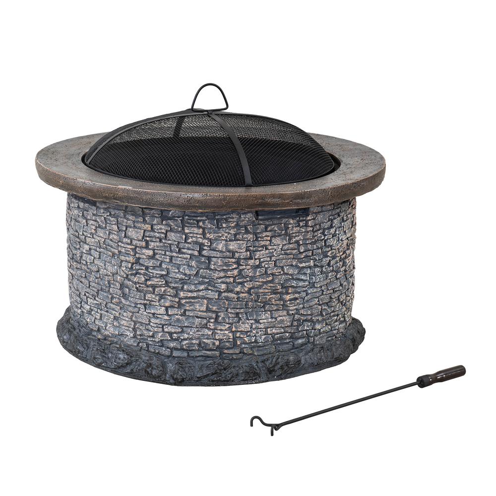 Fire Pit for Outside, Outdoor Stone Wood Burning Firepits - Sunjoy