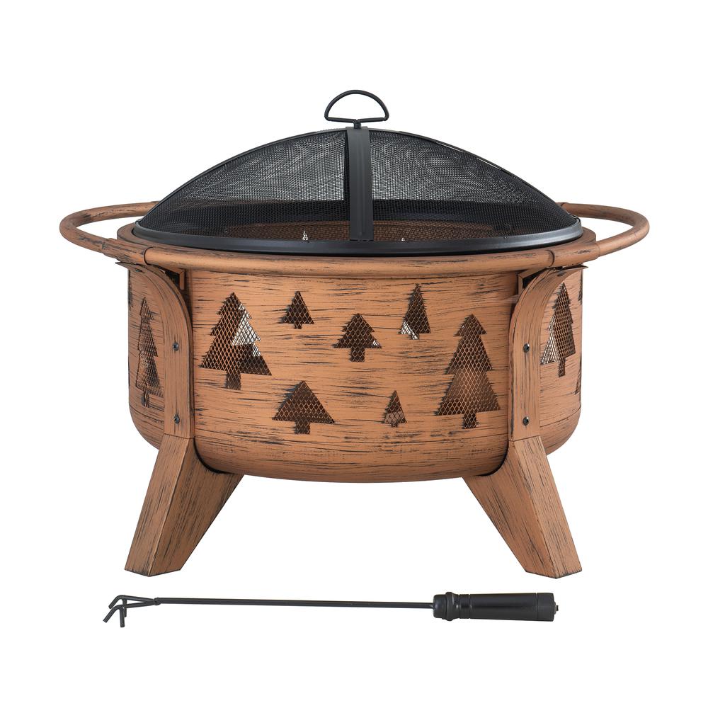 Outdoor Wood-Burning Fire Pit, Patio Tree Motif Steel Firepit Large Fire Pits - Sunjoy