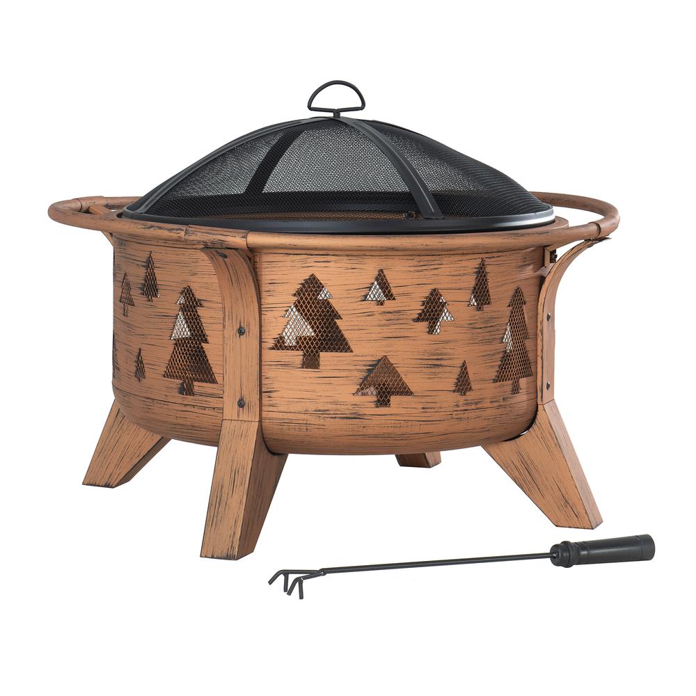 Outdoor Wood-Burning Fire Pit, Patio Tree Motif Steel Firepit Large Fire Pits - Sunjoy