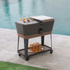 80-Quart Wood Grain Metal Rolling Ice Chest Cooler Cart with Storage Shelf - Sunjoy