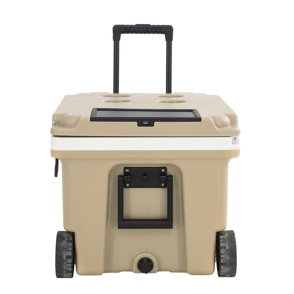 60-Quart Insulated Portable Rolling Ice Chest Solar Cooler with Wheels - Sunjoy