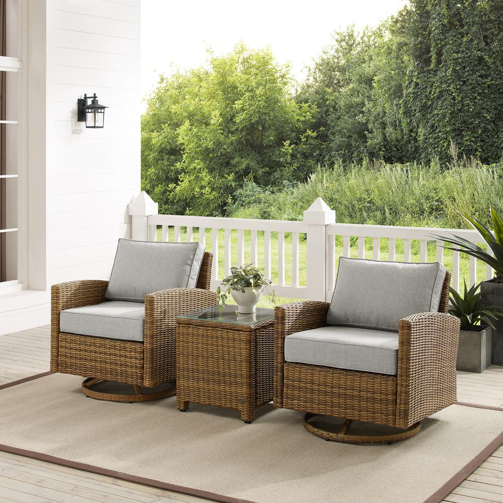 Bradenton 3Pc Wicker Swivel Rocker Outdoor Chair Set, Side Table & 2 Rockers - Crosley Furniture