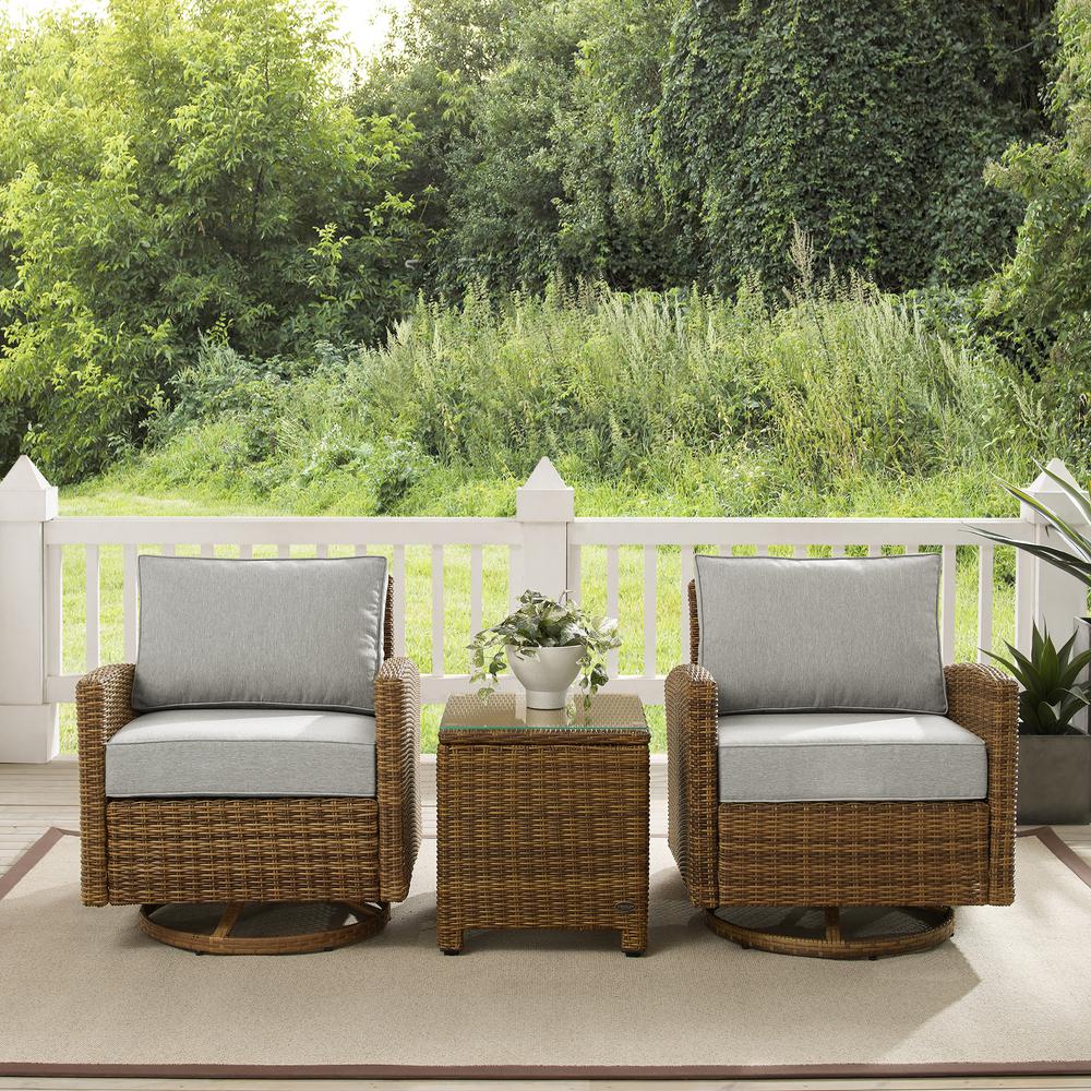 Bradenton 3Pc Wicker Swivel Rocker Outdoor Chair Set, Side Table & 2 Rockers - Crosley Furniture