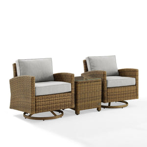 Bradenton 3Pc Wicker Swivel Rocker Outdoor Chair Set, Side Table & 2 Rockers - Crosley Furniture