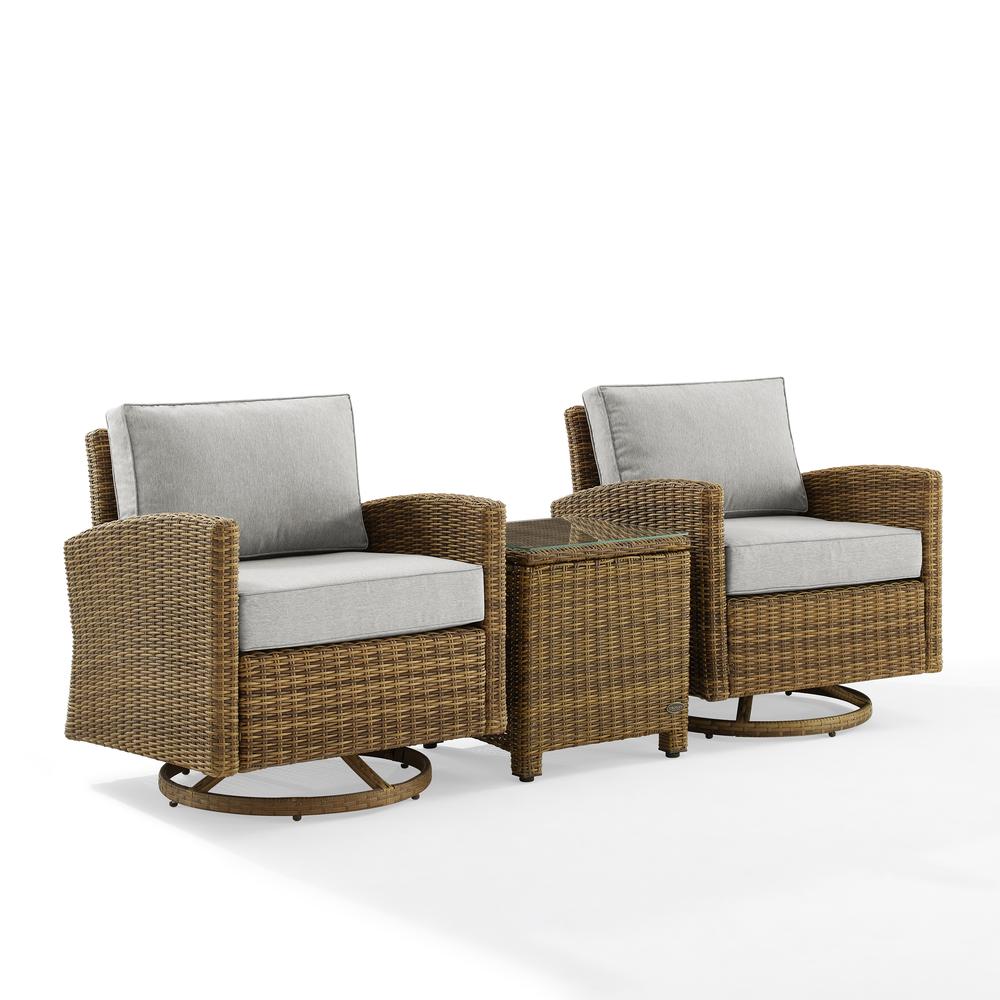 Bradenton 3Pc Wicker Swivel Rocker Outdoor Chair Set, Side Table & 2 Rockers - Crosley Furniture