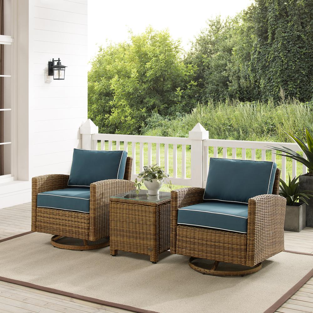 Bradenton 3Pc Wicker Swivel Rocker Outdoor Chair Set, Side Table & 2 Rockers - Crosley Furniture