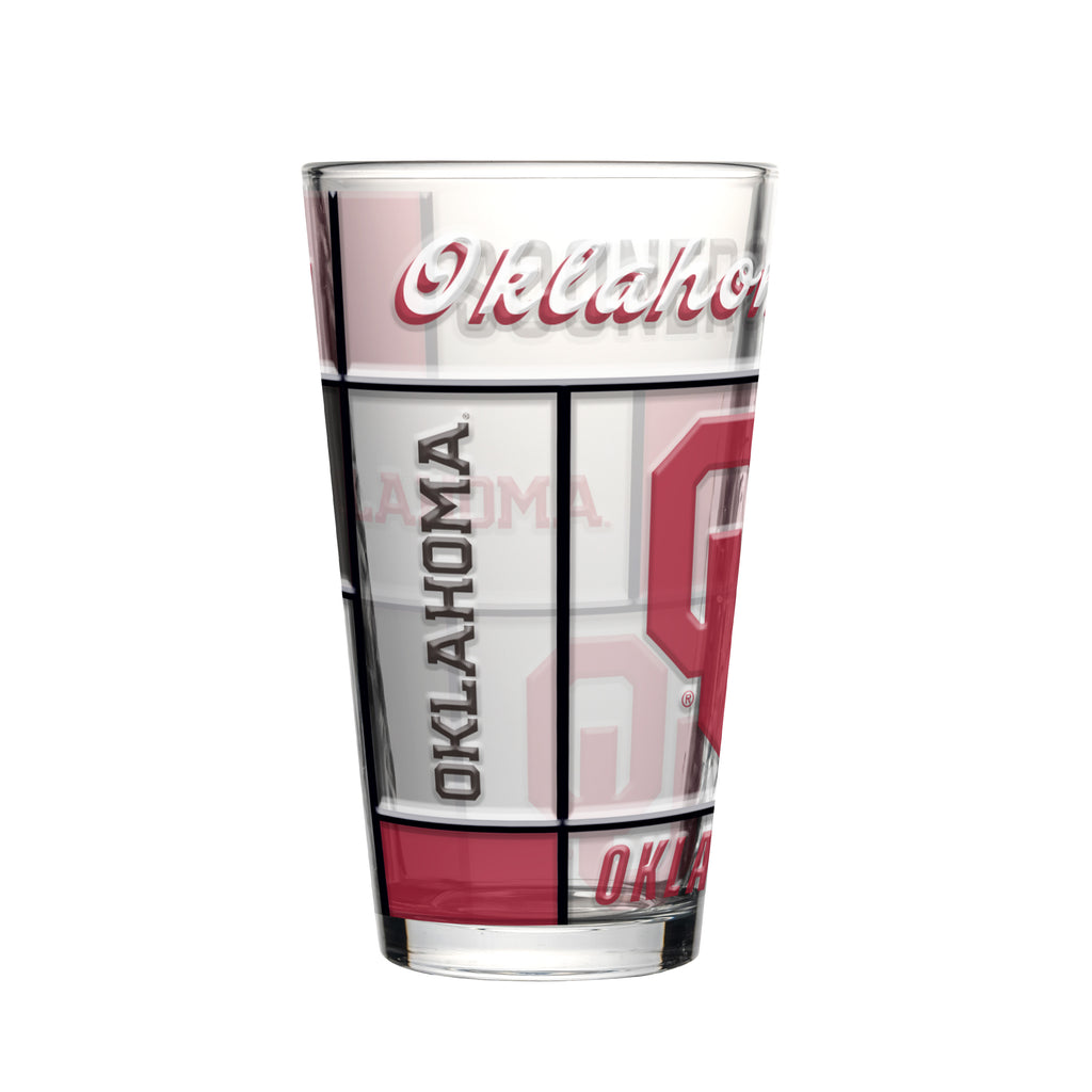 Oklahoma Sooners Pint Glass 16oz Quilted Stained Boxed - Logo Brands