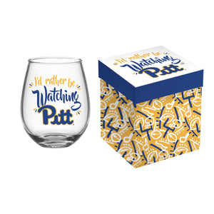 Pittsburgh Panthers Glass 17oz Wine Stemless Boxed - Evergreen Enterprises