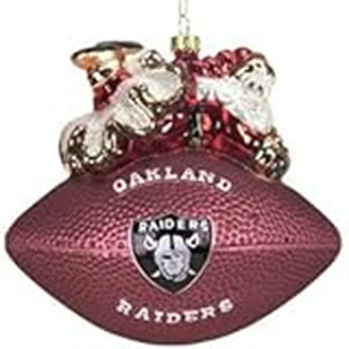Oakland Raiders Ornament 5 1/2 Inch Peggy Abrams Glass Football - SC Sports