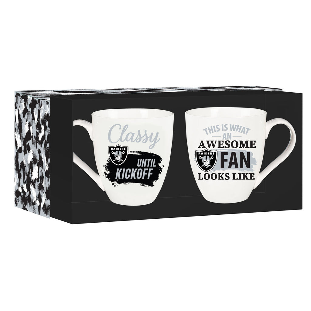 Las Vegas Raiders Coffee Mug 17oz Ceramic 2 Piece Set with Gift Box - Evergreen Enterprises