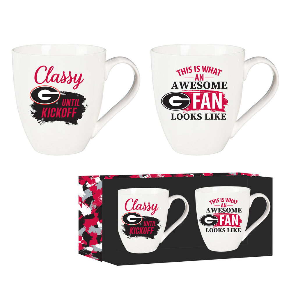 Georgia Bulldogs Coffee Mug 17oz Ceramic 2 Piece Set with Gift Box - Evergreen Enterprises