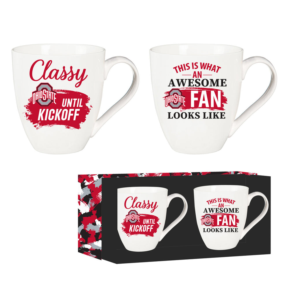 Ohio State Buckeyes Coffee Mug 17oz Ceramic 2 Piece Set with Gift Box - Evergreen Enterprises