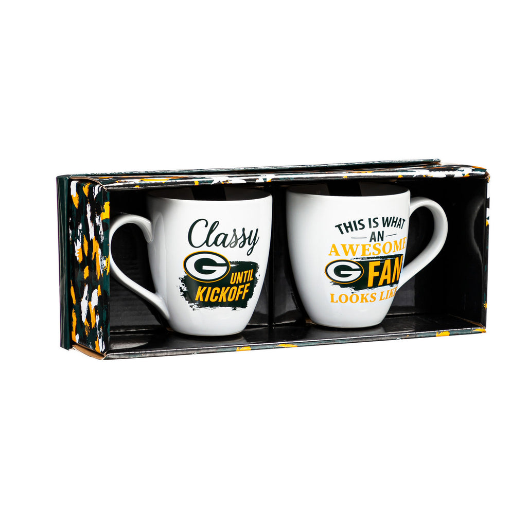 Green Bay Packers Coffee Mug 17oz Ceramic 2 Piece Set with Gift Box - Evergreen Enterprises