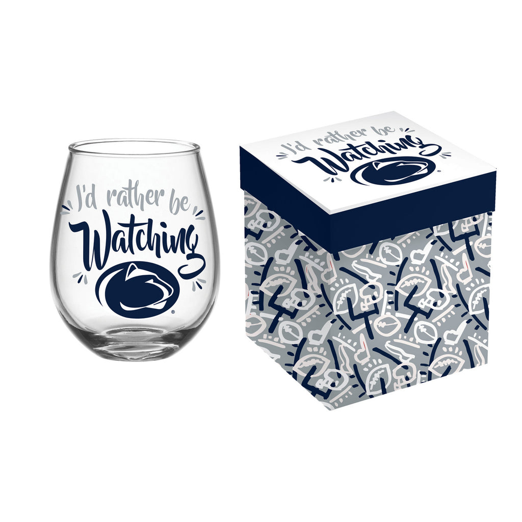 Penn State Nittany Lions Glass 17oz Wine Stemless Boxed - Evergreen Enterprises