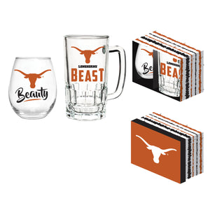 Texas Longhorns Drink Set Boxed 17oz Stemless Wine and 16oz Tankard - Evergreen Enterprises