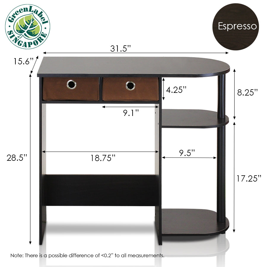 Go Green Home Laptop Notebook Computer Desk/Table, Espresso/Black/Brown - Furinno