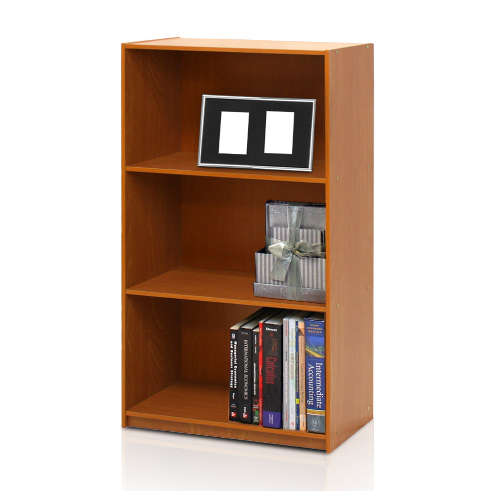 Basic 3-Tier Bookcase Storage Shelves, Light Cherry - Furinno