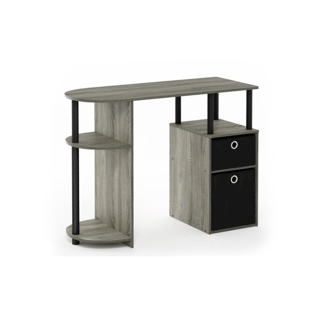 Furinno 15111 JAYA Simplistic Computer Study Desk with Bin Drawers, French Oak Grey/Black