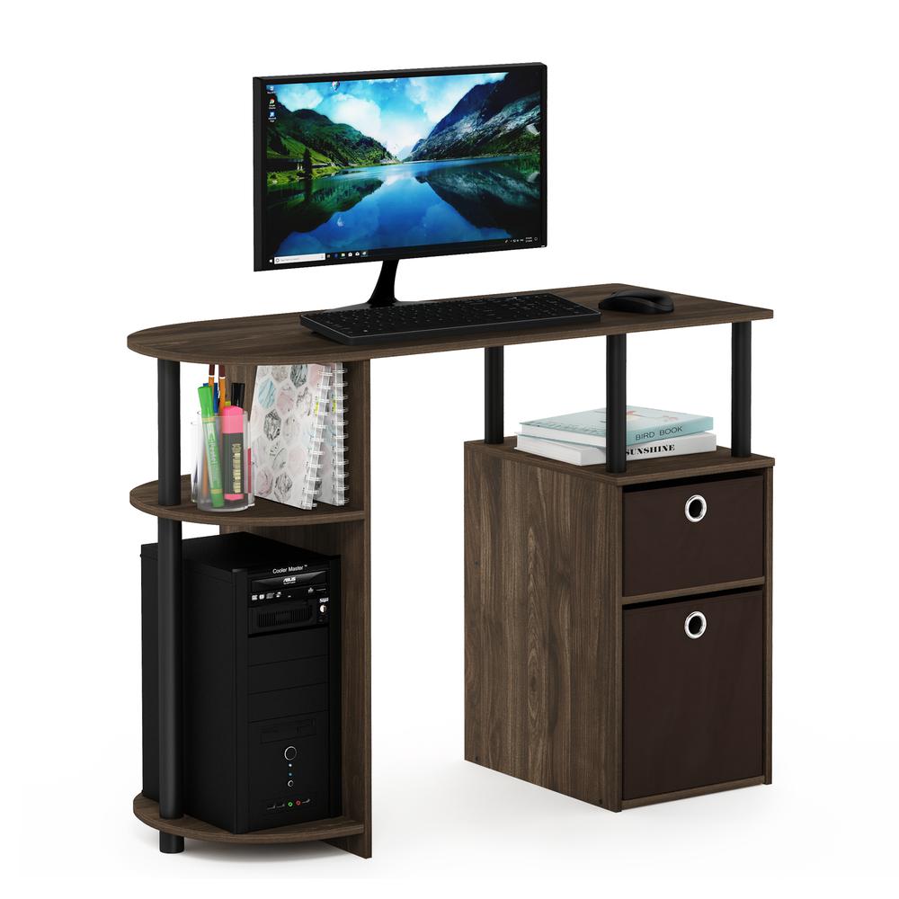 Furinno 15111 JAYA Simplistic Computer Study Desk with Bin Drawers, Columbia Walnut/Black/Dark Brown