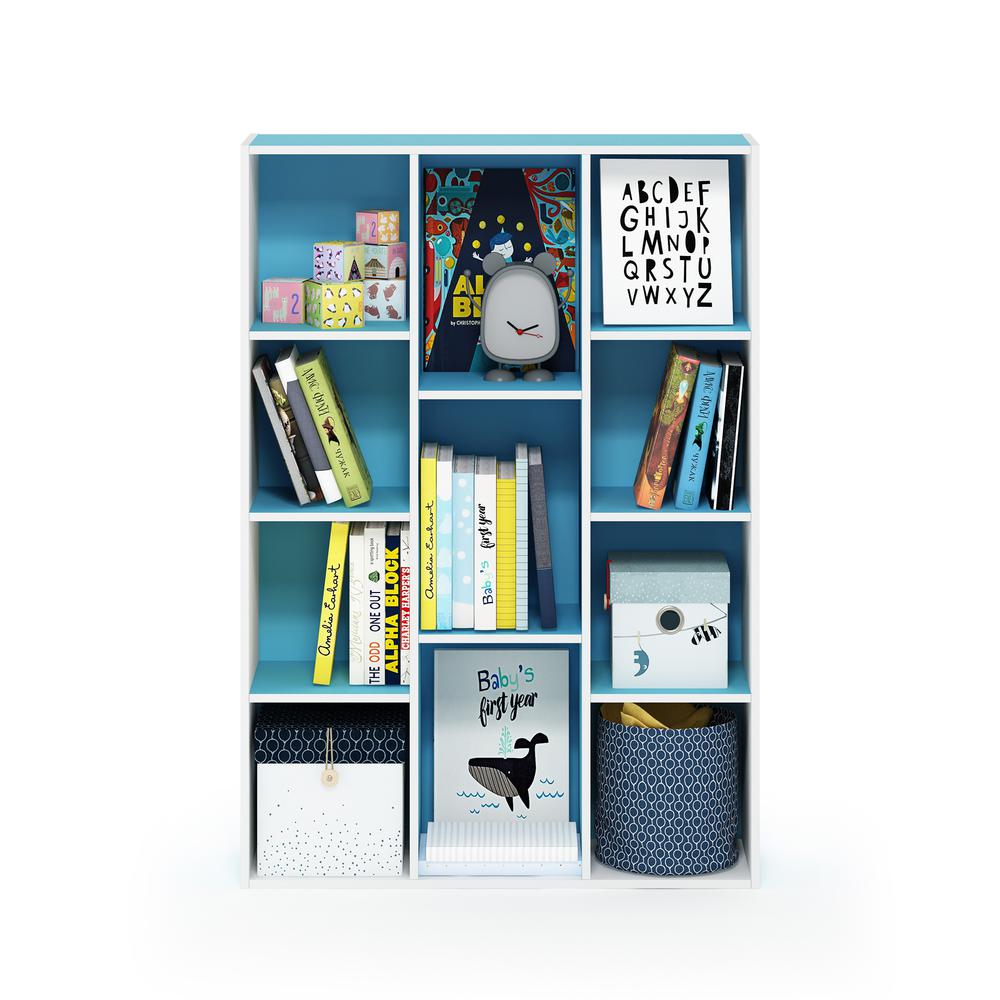 Furinno 11-Cube Reversible Open Shelf Bookcase, White/Light Blue