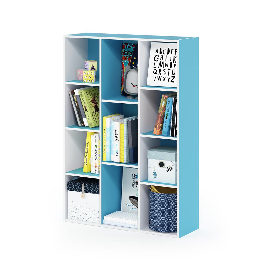 Furinno 11-Cube Reversible Open Shelf Bookcase, White/Light Blue
