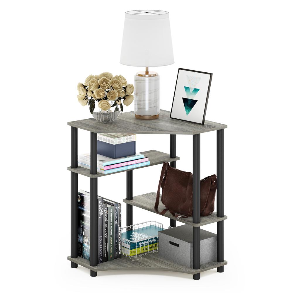 Furinno Turn-N-Tube Space Saving Corner Desk with Shelves, French Oak Grey/Black