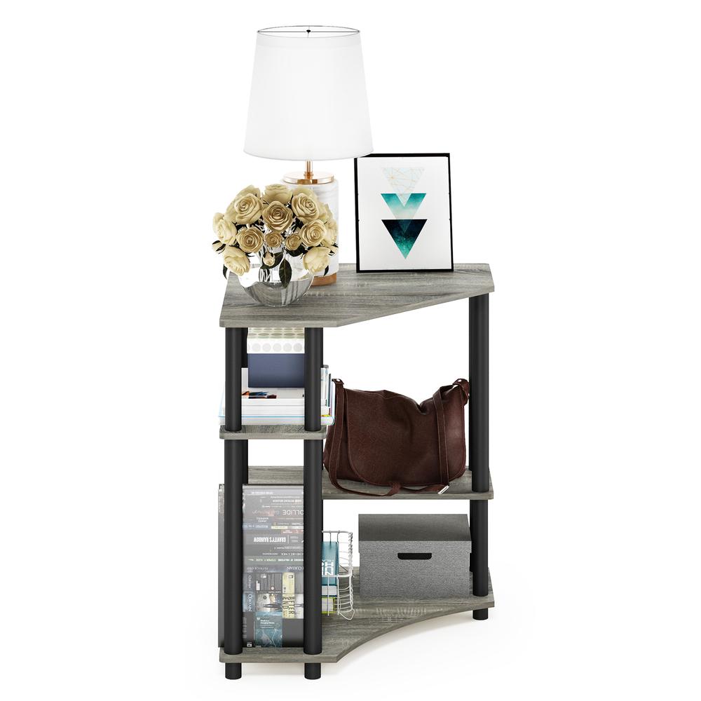 Furinno Turn-N-Tube Space Saving Corner Desk with Shelves, French Oak Grey/Black