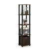 Furinno TNT No Tools 5-Tier Display Decorative Shelf with One Bin, Columbia Walnut/Black/Dark Brown