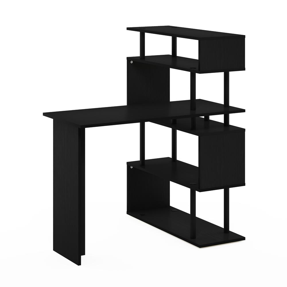 Furinno Moore L-Shape Computer Desk with 5-Tier Shelves, Americano/Black