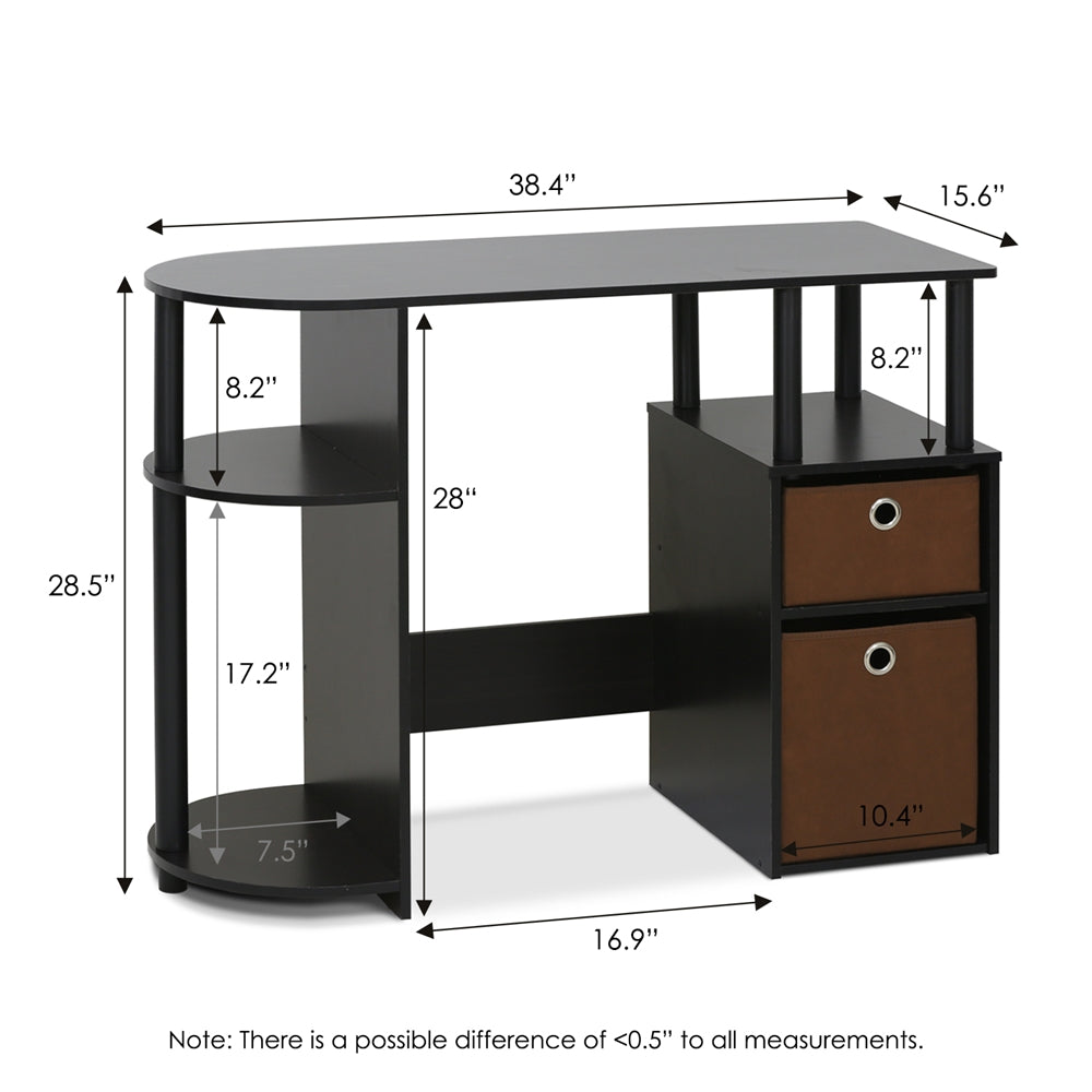 15111 JAYA Simplistic Computer Study Desk with Bin Drawers, Espresso - Furinno