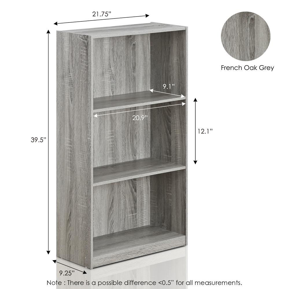 Furinno Basic 3-Tier Bookcase Storage Shelves, French Oak Grey, 99736GYW
