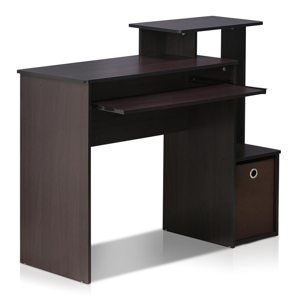 Furinno Econ Multipurpose Home Office Computer Writing Desk w/Bin, Dark Walnut, 12095DWN
