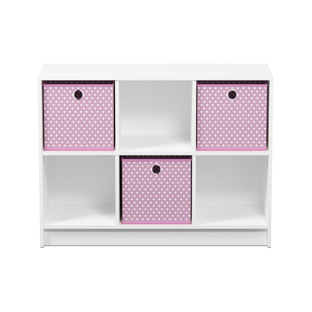Furinno Basic 3x2 Bookcase Storage w/Bins, White/Pink, 99940WH/LPI