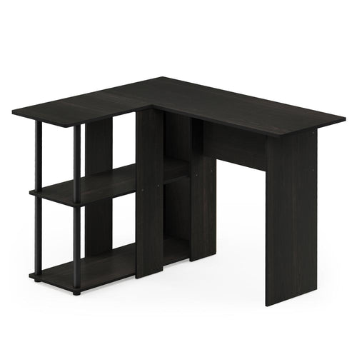 Abbott L-Shape Desk with Bookshelf, Espresso/Black, 17092EX/BK - Furinno