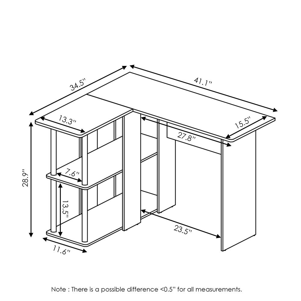 Abbott L-Shape Desk with Bookshelf, Espresso/Black, 17092EX/BK - Furinno