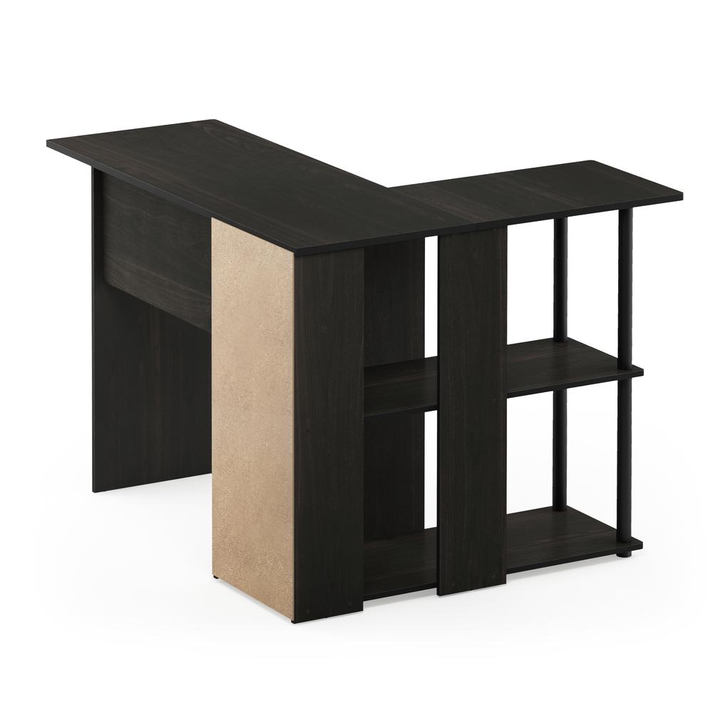 Abbott L-Shape Desk with Bookshelf, Espresso/Black, 17092EX/BK - Furinno