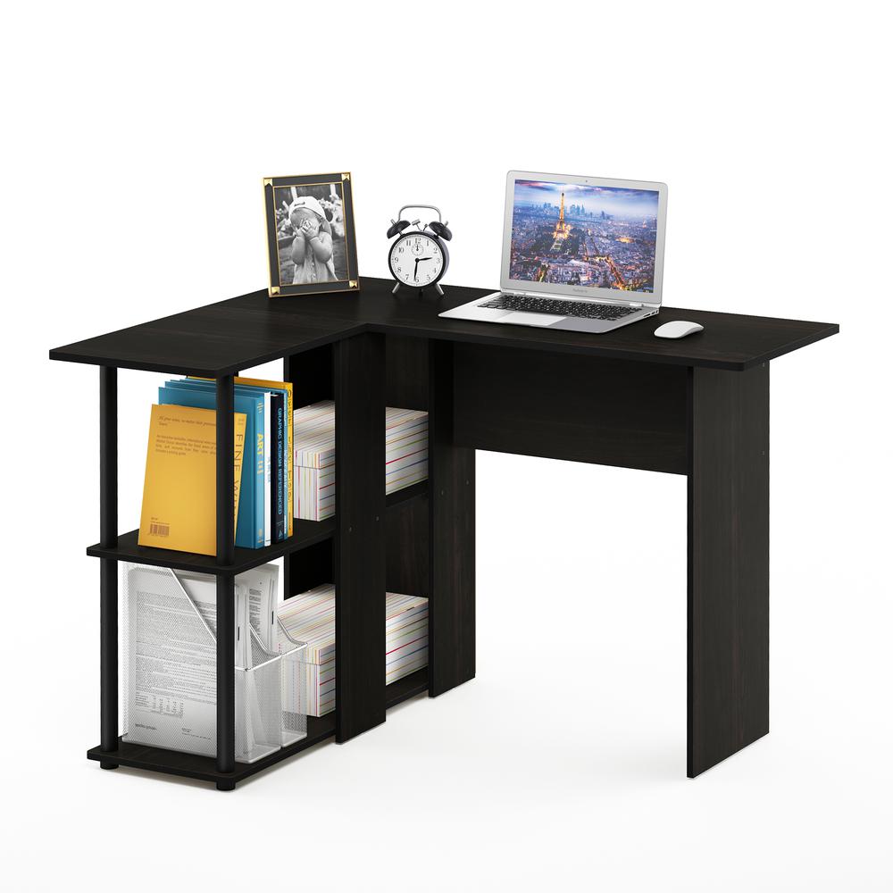 Abbott L-Shape Desk with Bookshelf, Espresso/Black, 17092EX/BK - Furinno