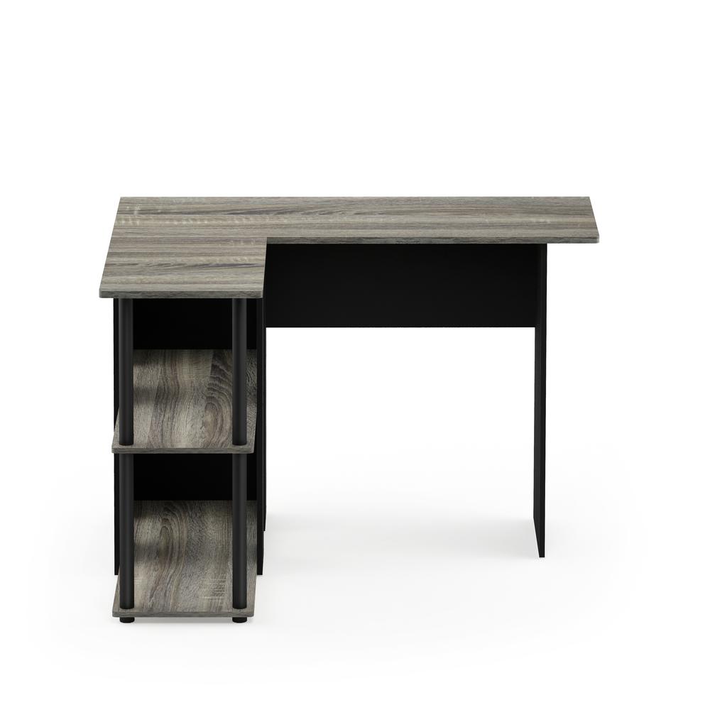Abbott L-Shape Desk with Bookshelf, French Oak Grey/Black, 17092GYW/BK - Furinno