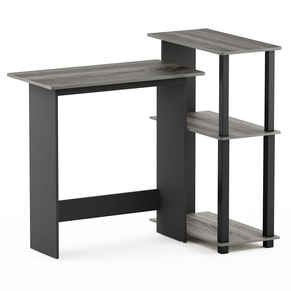Abbott Corner Computer Desk with Bookshelf, French Oak Grey/Black, 16086R1GYW/BK - Furinno