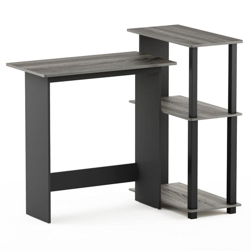 Abbott Corner Computer Desk with Bookshelf, French Oak Grey/Black, 16086R1GYW/BK - Furinno