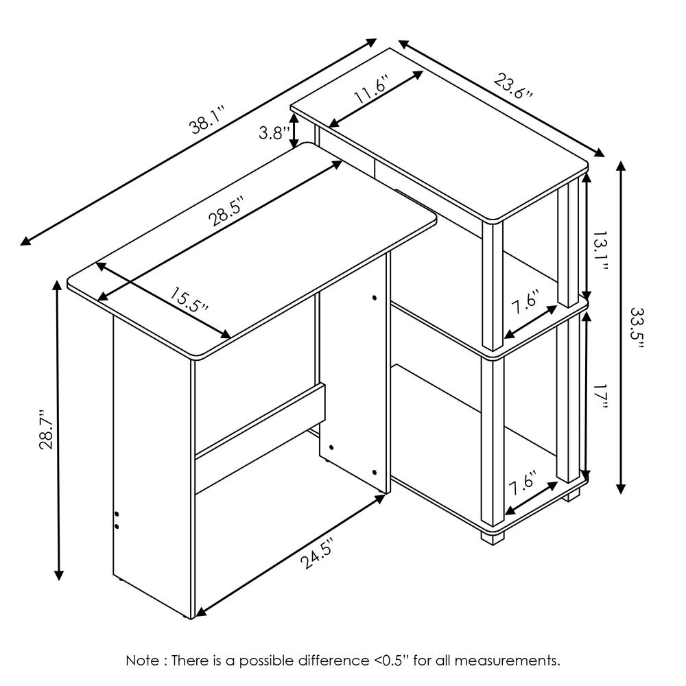 Abbott Corner Computer Desk with Bookshelf, French Oak Grey/Black, 16086R1GYW/BK - Furinno
