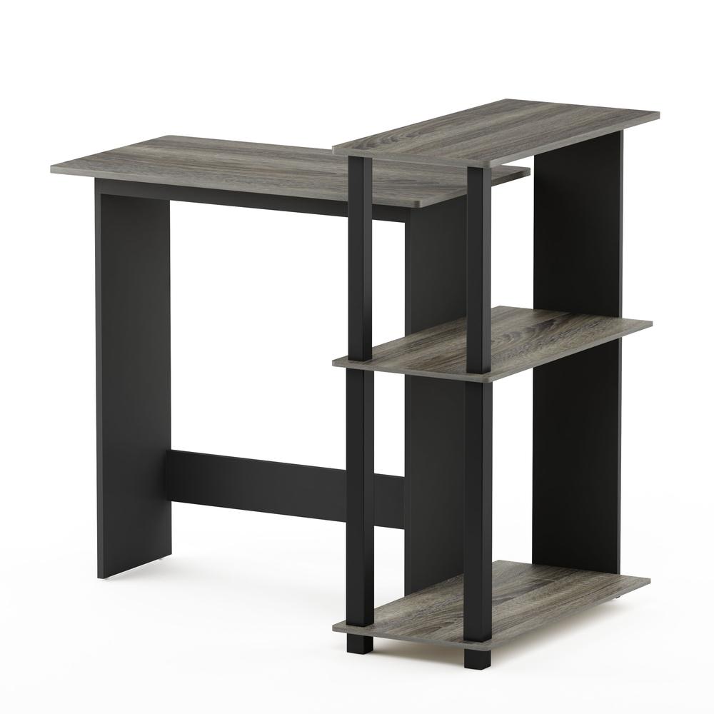 Abbott Corner Computer Desk with Bookshelf, French Oak Grey/Black, 16086R1GYW/BK - Furinno