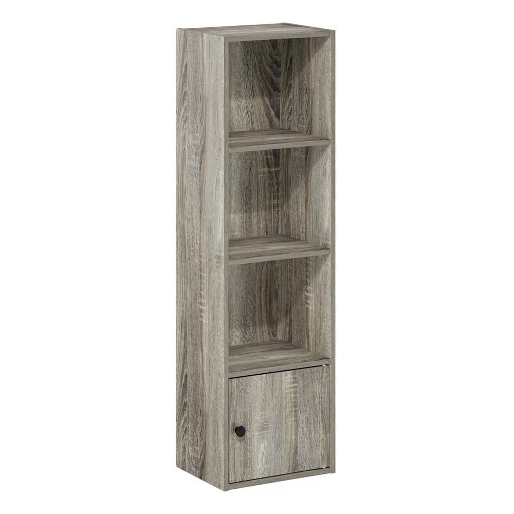 Furinno Luder 4-Tier Shelf Bookcase with 1 Door Storage Cabinet, French Oak