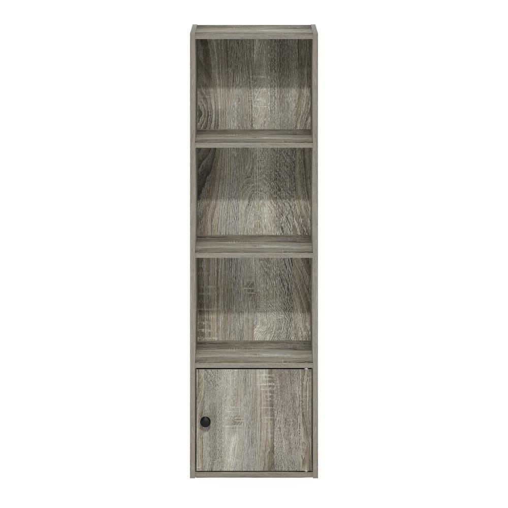 Furinno Luder 4-Tier Shelf Bookcase with 1 Door Storage Cabinet, French Oak