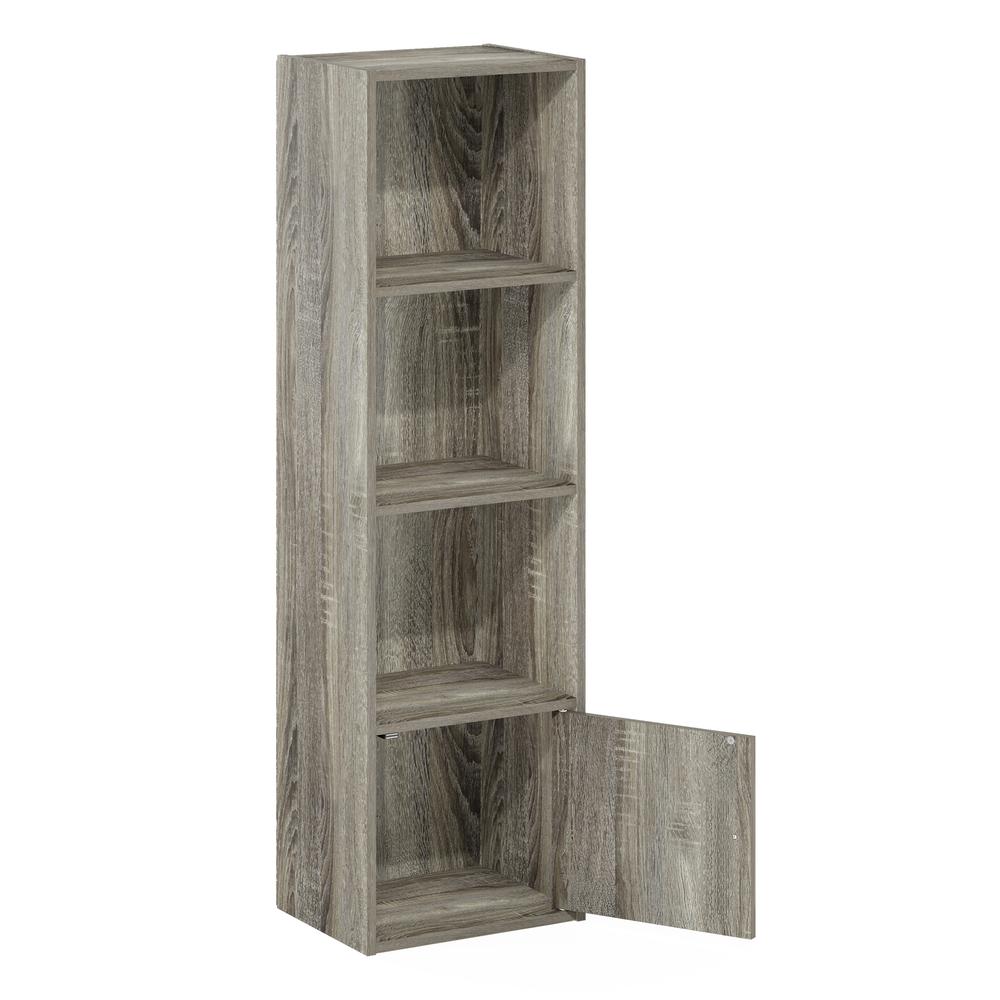 Furinno Luder 4-Tier Shelf Bookcase with 1 Door Storage Cabinet, French Oak