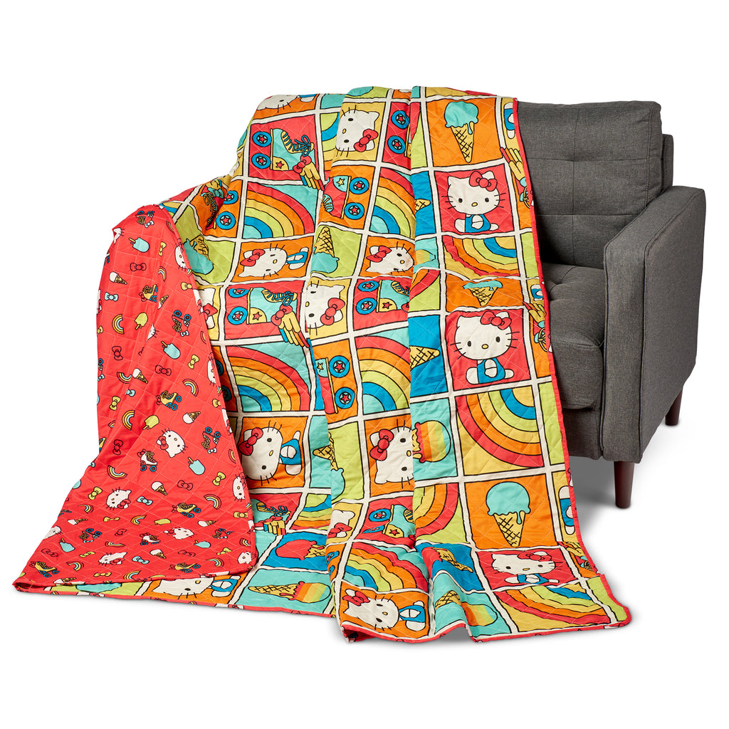 Hello Kitty Rainbow Red Full/Queen Quilted Blanket 90 X 90 Inches - Northwest